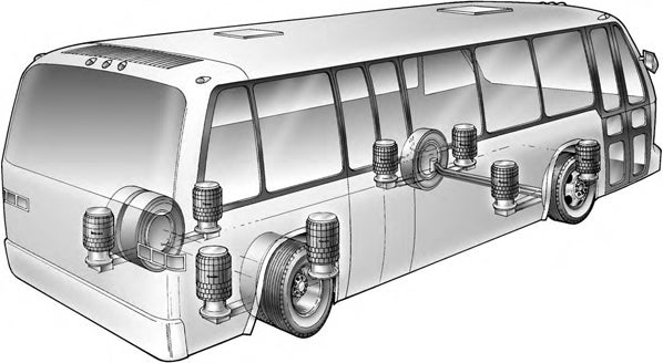 A bus with Firestone Air Bags A cross section of a bus with revesible sleeve air bags